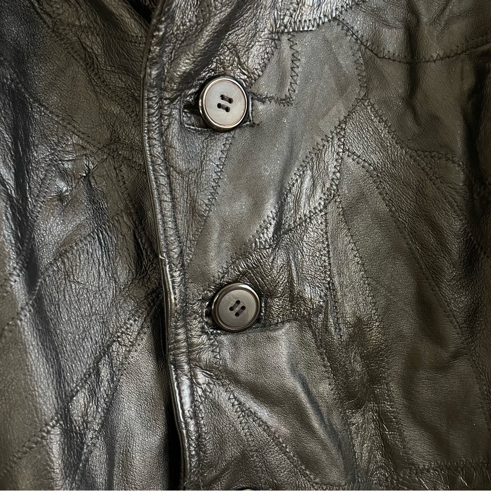 Black Genuine Leather Patchwork Jacket / Trench C… - image 4